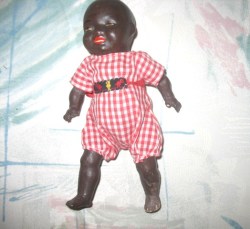 9'' 2 LITTLE BLACK COMPO BOY DOLL, RED CHECK SUIT, CHOICE #725